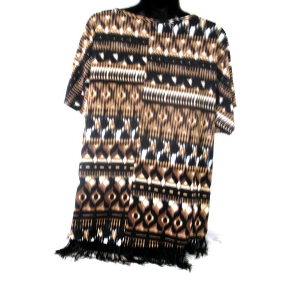 Notations blouse. Animal Print scoop neck with Fringes, Short sleeve XL - Picture 8 of 9